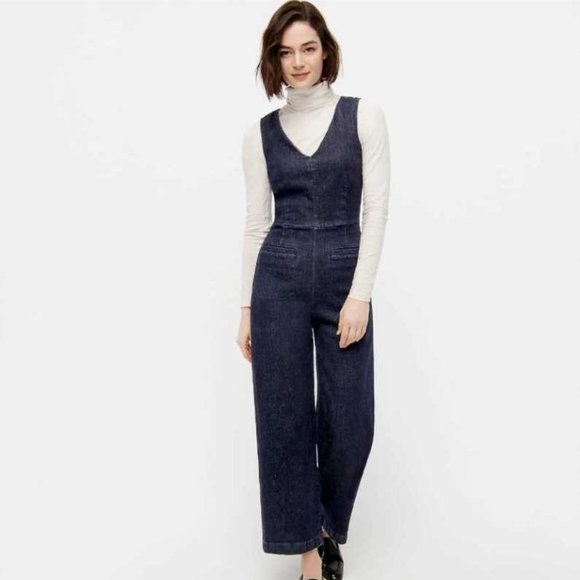 NEW WOMEN'S 6J CREW V-NECK DENIM JEAN JUMPSUIT IN THUNDER BLUE WASH